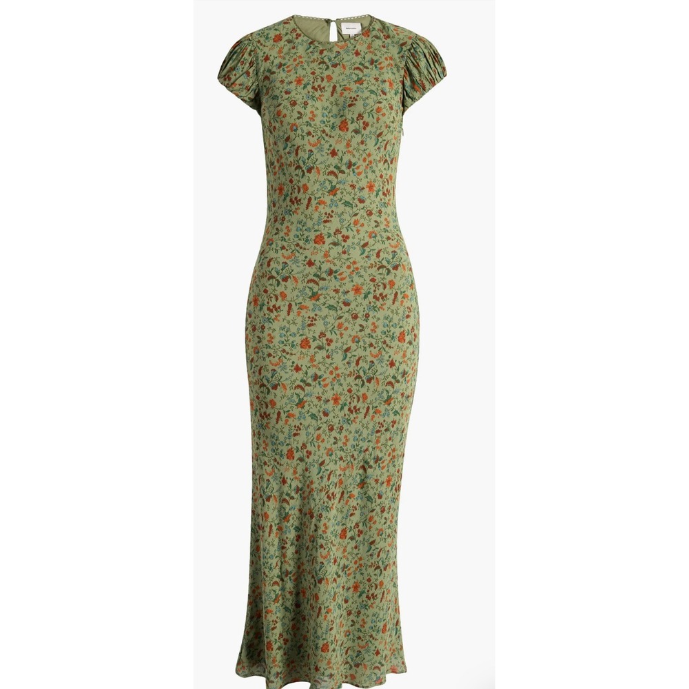 Reformation Green Floral Midi Dress